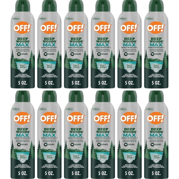 OFF! Deep Woods Max Insect Repellent Aerosol Bug Spray, 20% Picaridin, DEET-Free, 10 Hours Protection, 5 oz, Pack of 12