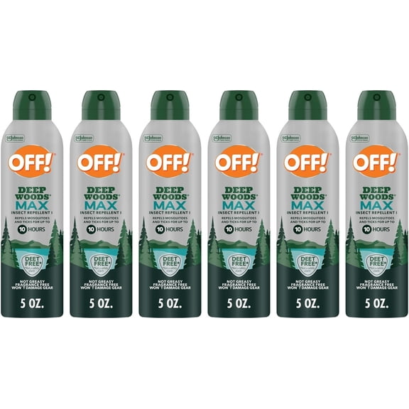 OFF! Deep Woods Max Insect & Tick Repellent Aerosol Spray 20% Picaridin DEET-Free 10 Hours Protection Pack of 6 5 oz
