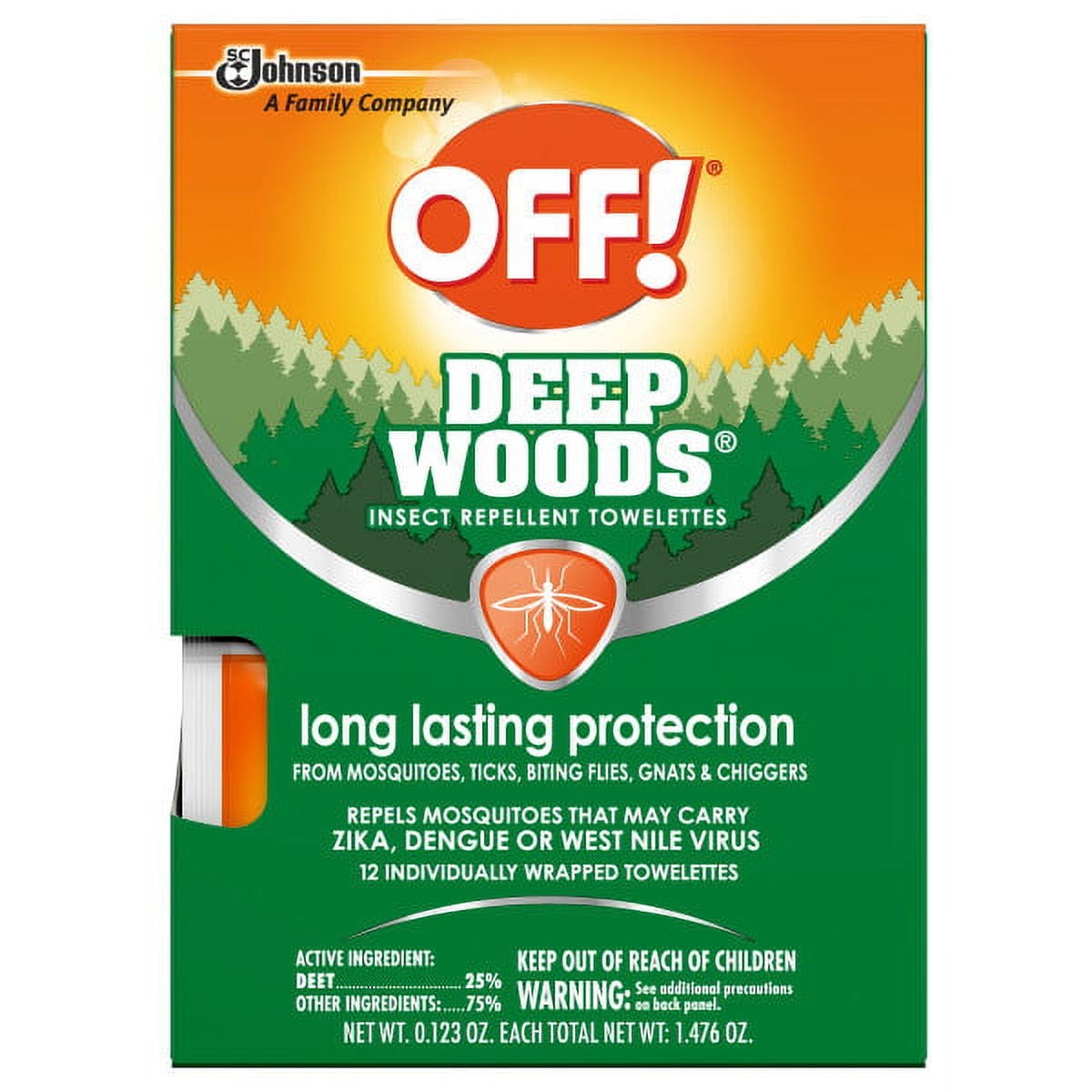 OFF!, Deep Woods Insect Repellent Wipes with 25% DEET, 12 ct Pack