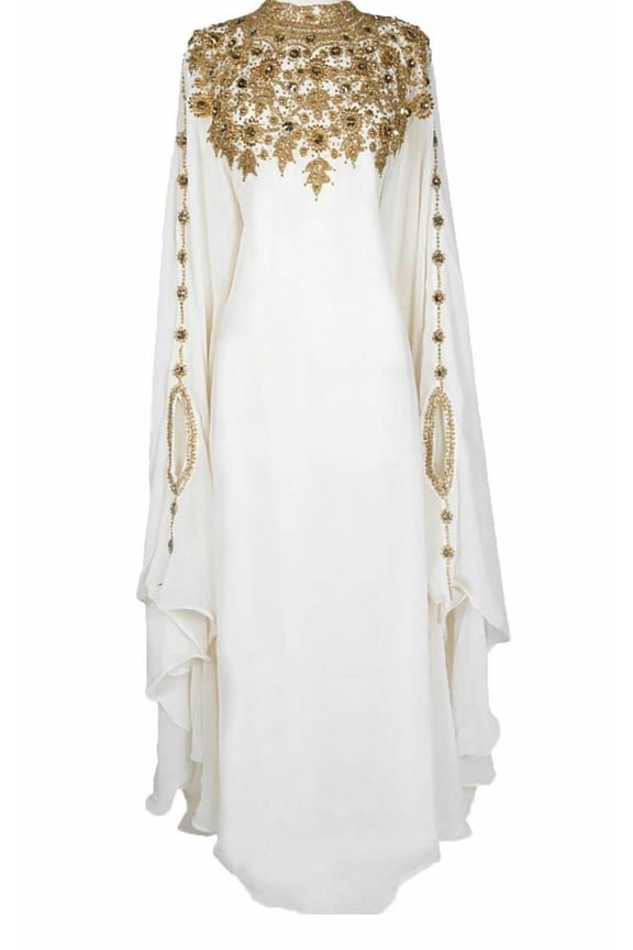 OFF WHITE EMBROIDERED GEORGETTE ISLAMIC-KAFTANS