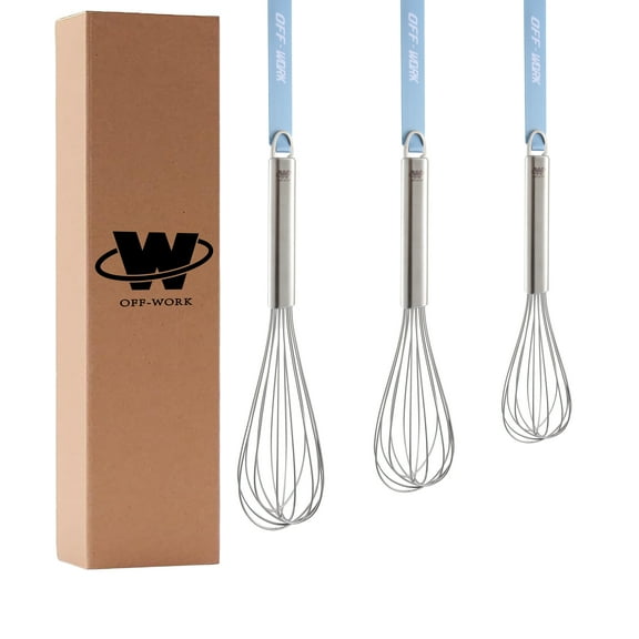 OFF-WORK 3-Piece 304 Stainless Steel Whisk Set, Cooking Kitchen Tool Kit for Mixing