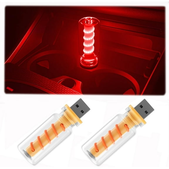 OFFCURVE 2 PCS Car USB Light,Glass Plug In USB, Touch Dimmable Car Interior Ambient Lights,Red