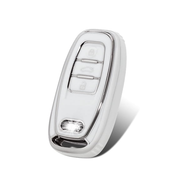 OFFCURVE for Audi Key Fob Cover Q5 A4 A5 A6 A7 A8 S4 S5 S6 S7 R8 RS5 RS7 Accessories Bling Car Key Case Shell Girly Cute 3 Button White Silver TPU, White Sliver