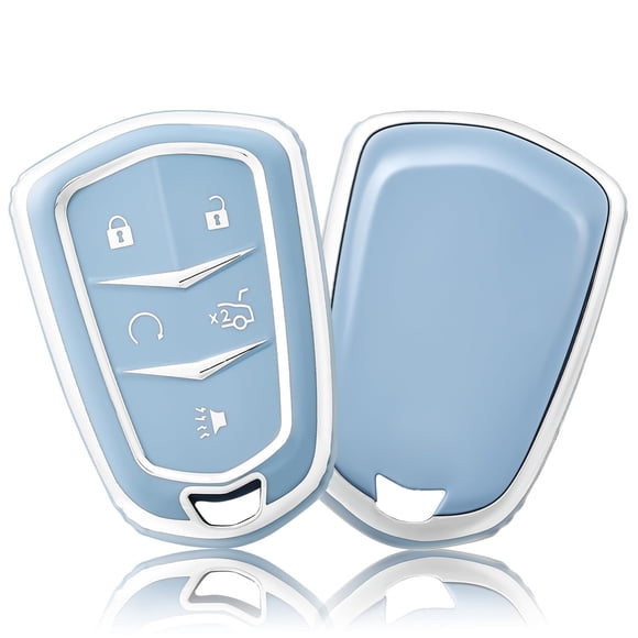 OFFCURVE for Cadillac Escalade Key Fob Cover, for Cadillac ATS CTS CT6 STS SRX XT5 Key Fob Case Premium Soft TPU Full Protection Smart Key Holder,Blue Sliver(1pc)