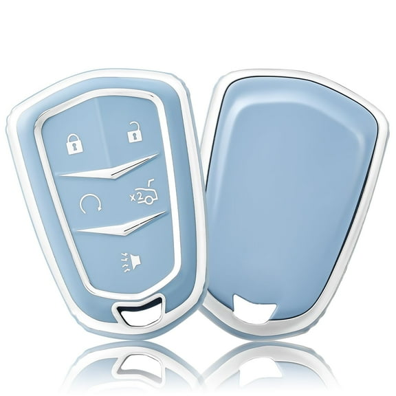 OFFCURVE for Cadillac Escalade Key Fob Cover, for Cadillac ATS CTS CT6 STS SRX XT5 Key Fob Case Premium Soft TPU Full Protection Smart Key Holder,Blue Sliver(1pc)