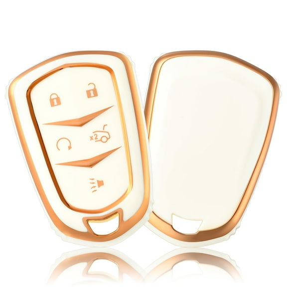 OFFCURVE for Cadillac Key Fob Cover, Key Fob Case Shell for 2015-2019 Cadillac Escalade CTS XTS ATS STS XT4 XT5 CT6 SRX Premium Soft TPU Smart Key Holder Car Accessories, White gold(1pc)