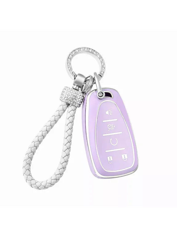 Car Key Fob Cover for Chevrolet Equinox Malibu Camaro Traverse Smart Key,Purple Sliver,1PC