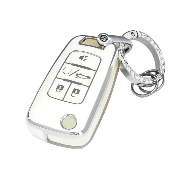 OFFCURVE for Chevy Key Fob Cover with Keychain,Premium TPU Full Protection Key Case Shell for Chevrolet Equinox Camaro Cruze Malibu Impala Spark Sonic GMC Buick Terrain Encore Allure Regal (White)