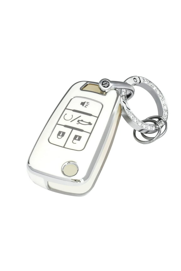 for Chevy Key Fob Cover with Keychain,Premium TPU Full Protection Key Case Shell for Chevrolet Equinox Camaro Cruze Malibu Impala Spark Sonic GMC Buick Terrain Encore Allure Regal (White)