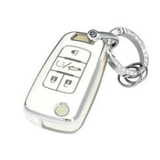 OFFCURVE for Chevy Key Fob Cover with Keychain,Premium TPU Full Protection Key Case Shell for Chevrolet Equinox Camaro Cruze Malibu Impala Spark Sonic GMC Buick Terrain Encore Allure Regal White