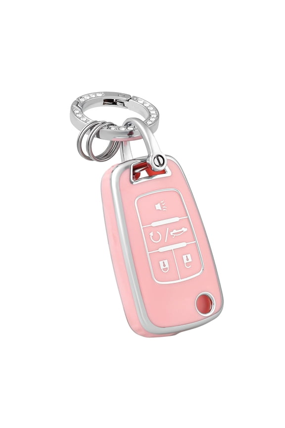 for Chevy Key Fob Cover with Keychain,Premium TPU Full Protection Key Case Shell for Chevrolet Equinox Camaro Cruze Malibu Impala Spark Sonic GMC Buick Terrain Encore Allure Regal (White)