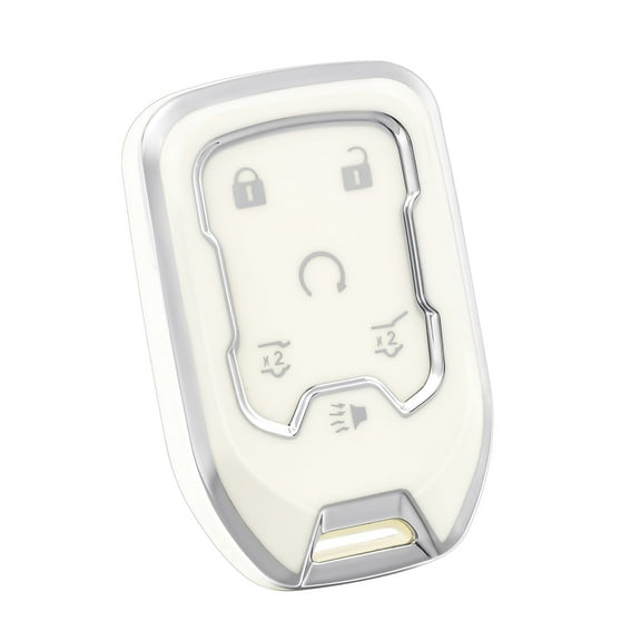 OFFCURVE for Chevy Key Fob Cover Soft TPU Full Protection Key Shell Key Case Compatible with 2017-2021 Chevrolet Silverado Suburban Tahoe GMC Acadia Sierra Terrain Yukon (White Silver, 6 Button)