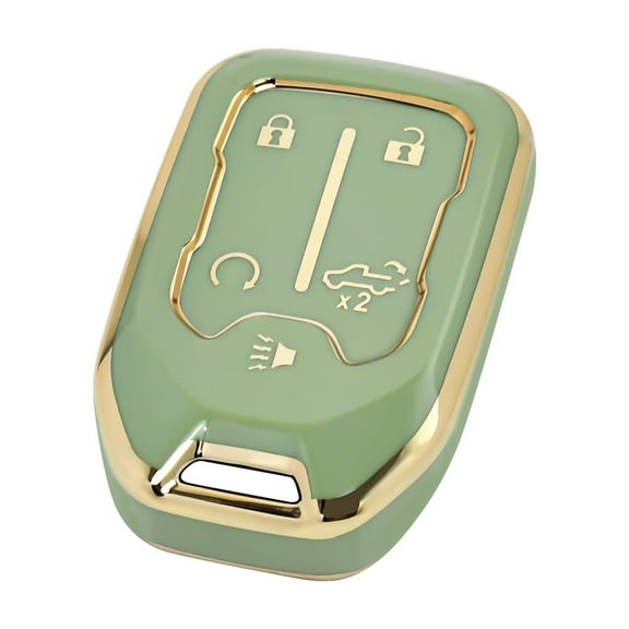 OFFCURVE Compatible GMC Key Fob Covers GMC Sierra 1500 2500HD 3500HD Car Accessories Smart Key Protector, green with Gold Bezel(1PC)