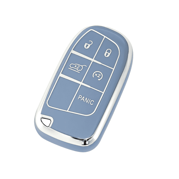 OFFCURVE Compatible with Jeep Key Fob Cover Soft TPU Protection Key Case for Grand Cherokee Renegade Chrysler 200 300 Dodge RAM Durango Challenger Journey Dart F,Blue Sliver(1pc)