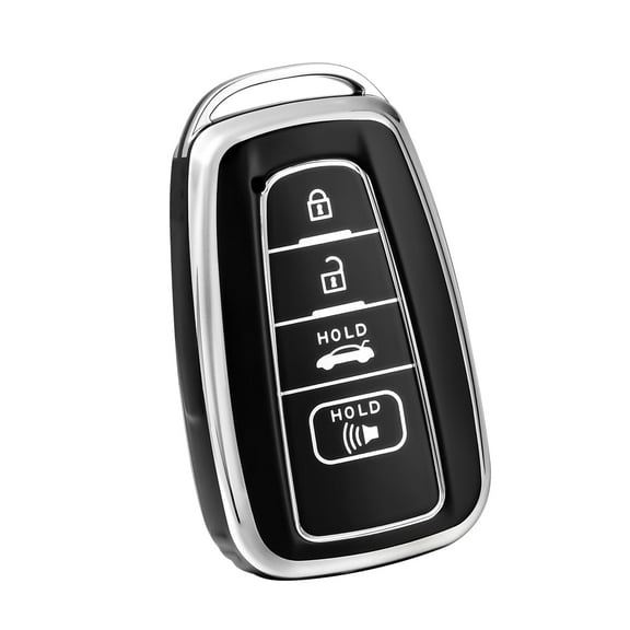 OFFCURVE Compatible with Toyota key fob cover,case with keychain,Soft TPU 360 Degree Protection Key Case for 2018-2022 Camry RAV4 Highlander Avalon C-HR Prius Corolla GT86 Smart Key,Black Sliver