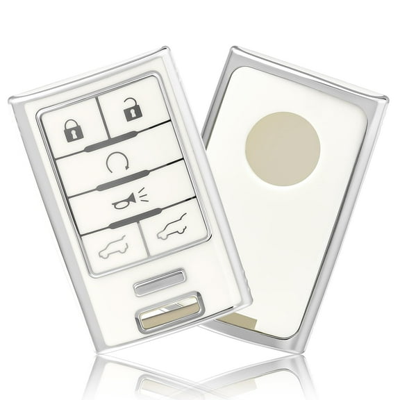 OFFCURVE Exact Fit Gloss Smart Remote Key Fob Shell Compatible with Cadillac ATS CTS DTS XTS Escalade, Compatible with Chevrolet C7 Corvette 3 4 5 6 Buttons Rectangular Shape Smart Key,White Sliver