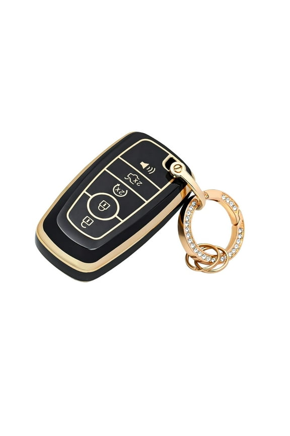 for Ford Key Fob Cover with Keychain, Key Case Cover for Ford Fusion Explorer Escape F150 F250 F350 F450 F550 Edge Maverick Expedition Lincoln Aviator Smart Key Holder 5 Buttons, Black