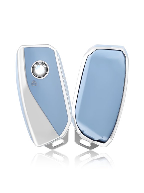 Golden-Edge 4 Button Smart Key Fob Cover for BMW I7 M Sport 2023 X7 X1 IX M5 7 Series 735Li 740 Keyless Full Coverd Key Case ,Blue Sliver
