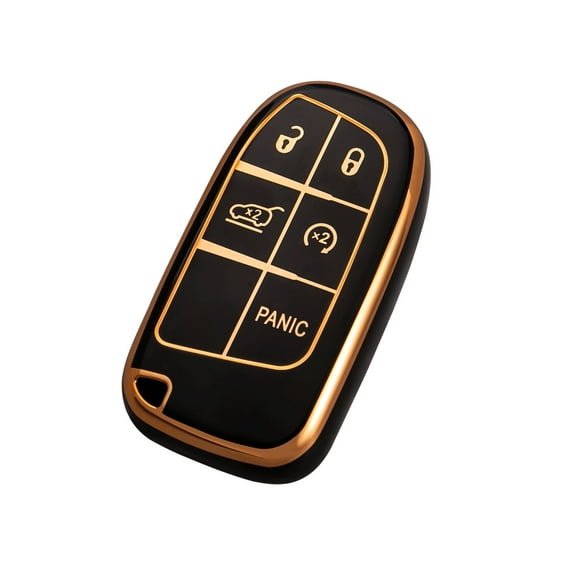 OFFCURVE For Jeep Accessories Wristlet Key Fob Cover, Anti-Fingerprint Special TPU Key Caseļ¼Compatible With Grand Cherokee Renegade Dodge RAM Durango Challenger Chrysler 200 300 Fiat Smart(Black)