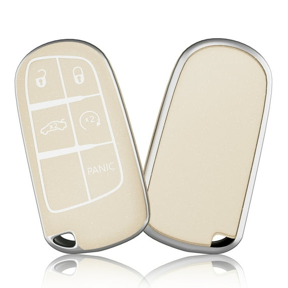 OFFCURVE for Jeep Dodge Key Fob Cover, Soft TPU Protection Key Cover Case Compatible with Jeep Grand Cherokee Renegade Chrysler 200 300 Dodge Journey Fiat Durango Challenger ,Star Beige