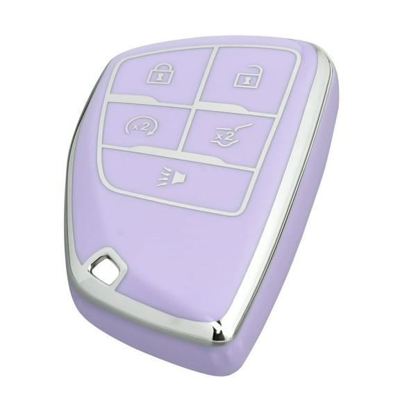 OFFCURVE Key Fob Cover for Chevrolet Chevy Buick 5 Button Car Smart Keys Shell Case Glitter Key Chain Full Covers for GMC Sierra Silverado 1500 Envision Girl Women White TPU, Purple