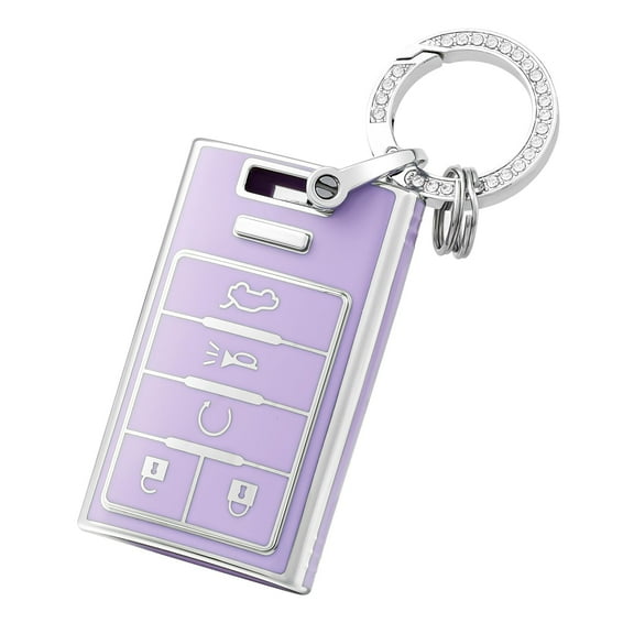 OFFCURVE Key Fob Cover with Keychain for Cadillac, TPU Car Key Case Protector for Cadillac SRX ATS ELR XTS 2010 2011 2012 2013 2014 2015 Keyless Entry Remote Control Start Car Key Accessories, Purple
