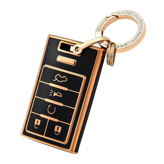 OFFCURVE Key Fob Cover with Keychain for Cadillac, TPU Car Key Case Protector for Cadillac SRX ATS ELR XTS 2010 2011 2012 2013 2014 2015 Keyless Entry Remote Control Start Car Key Accessories, Black