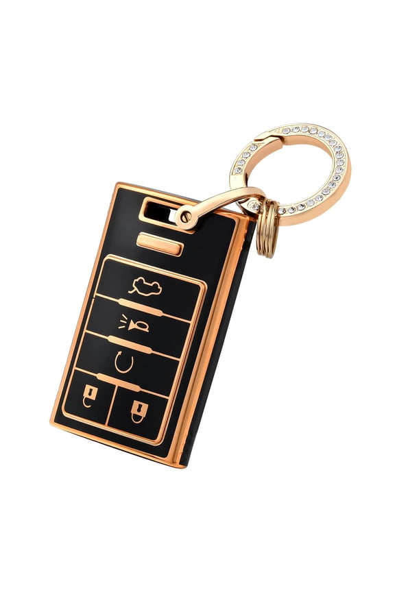 Key Fob Cover with Keychain for Cadillac, TPU Car Key Case Protector for Cadillac SRX ATS ELR XTS 2010 2011 2012 2013 2014 2015 Keyless Entry Remote Control Start Car Key Accessories, Black