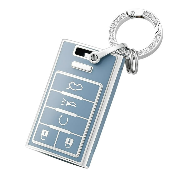 OFFCURVE Key Fob Cover with Keychain for Cadillac, TPU Car Key Case Protector for Cadillac SRX ATS ELR XTS 2010 2011 2012 2013 2014 2015 Keyless Entry Remote Control Start Car Key Accessories, Blue