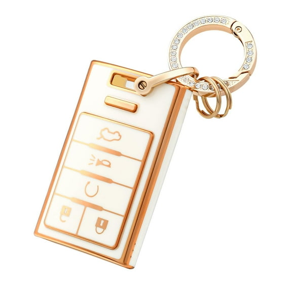 OFFCURVE Key Fob Cover White Keychain for Cadillac, TPU Car Key Case Protector for Cadillac SRX ATS ELR XTS 2010 2011 2012 2013 2014 2015 Keyless Entry Remote Control Start Car Key Accessories, White