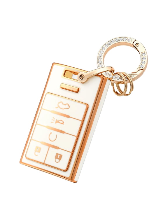 Key Fob Cover White Keychain for Cadillac, TPU Car Key Case Protector for Cadillac SRX ATS ELR XTS 2010 2011 2012 2013 2014 2015 Keyless Entry Remote Control Start Car Key Accessories, White