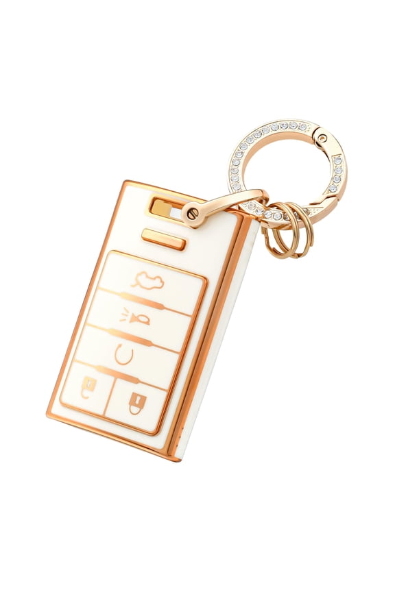 Key Fob Cover White Keychain for Cadillac, TPU Car Key Case Protector for Cadillac SRX ATS ELR XTS 2010 2011 2012 2013 2014 2015 Keyless Entry Remote Control Start Car Key Accessories, White