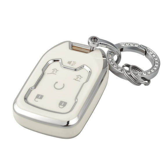 OFFCURVE Key Fob Cover with keychain for GMC Yukon/Yukon XL Terrain Acadia Sierra Key Fob Case for Chevy Chevrolet Suburban Tahoe Car Accessories Smart 6 Buttons Key Protector, White