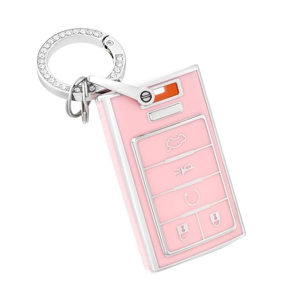 OFFCURVE Key Fob Cover white Keychain for Cadillac, TPU Car Key Case Protector for Cadillac SRX ATS ELR XTS 2010 2011 2012 2013 2014 2015 Keyless Entry Remote Control Start Car Key Accessories, Pink