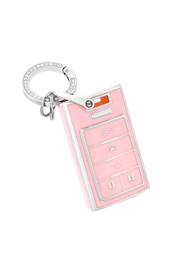 Key Fob Cover white Keychain for Cadillac, TPU Car Key Case Protector for Cadillac SRX ATS ELR XTS 2010 2011 2012 2013 2014 2015 Keyless Entry Remote Control Start Car Key Accessories, Pink