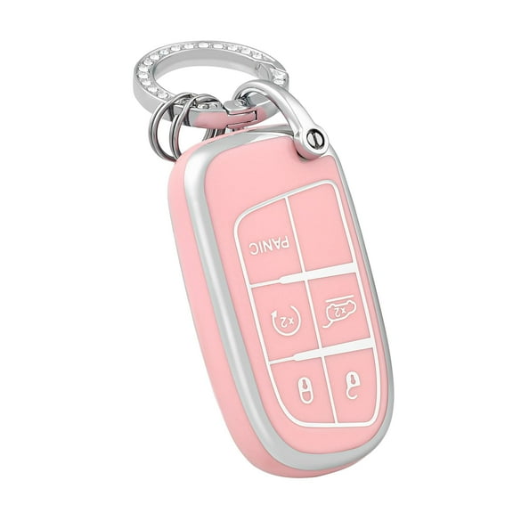 OFFCURVE Key Fob Cover with Keychain for Jeep Dodge, Soft TPU Protection Car Key Case, 1 Pack
