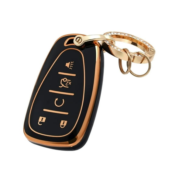 OFFCURVE Key Fob Cover with key ring,Key Fob Case for Chevrolet Smart Key,Black Gold