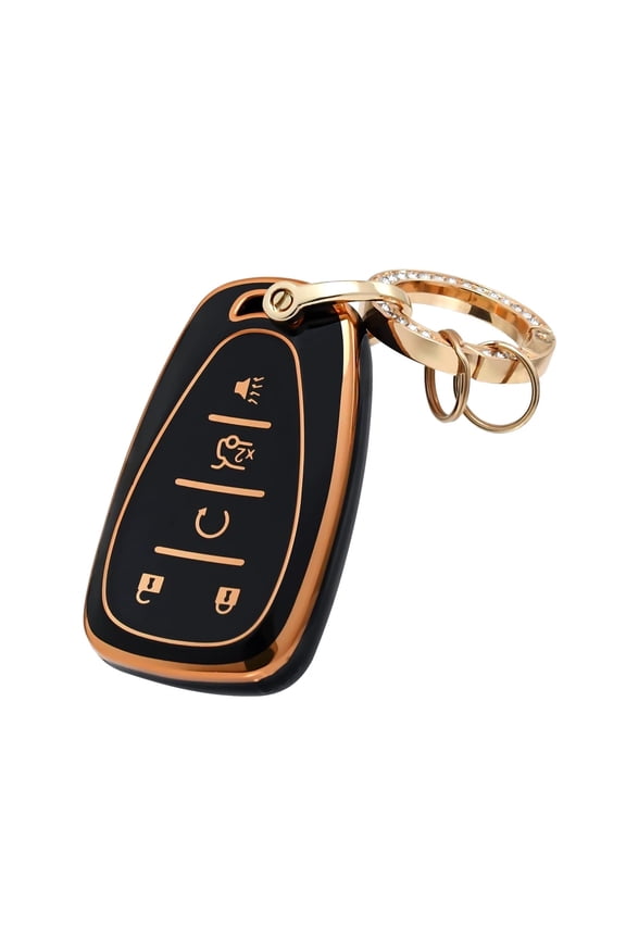 Key Fob Cover with key ring,Key Fob Case for Chevrolet Smart Key,Black Gold