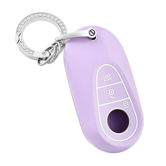 OFFCURVE Key fob Cover with Keychain for Mercedes Benz TPU Smart Key Case Car Key Shell Protector for 2020-2022 Mercedes Benz S-Class C-Class Car Accessories, Purple