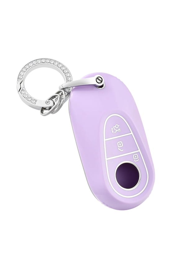 Key fob Cover with Keychain for Mercedes Benz TPU Smart Key Case Car Key Shell Protector for 2020-2022 Mercedes Benz S-Class C-Class Car Accessories, Purple