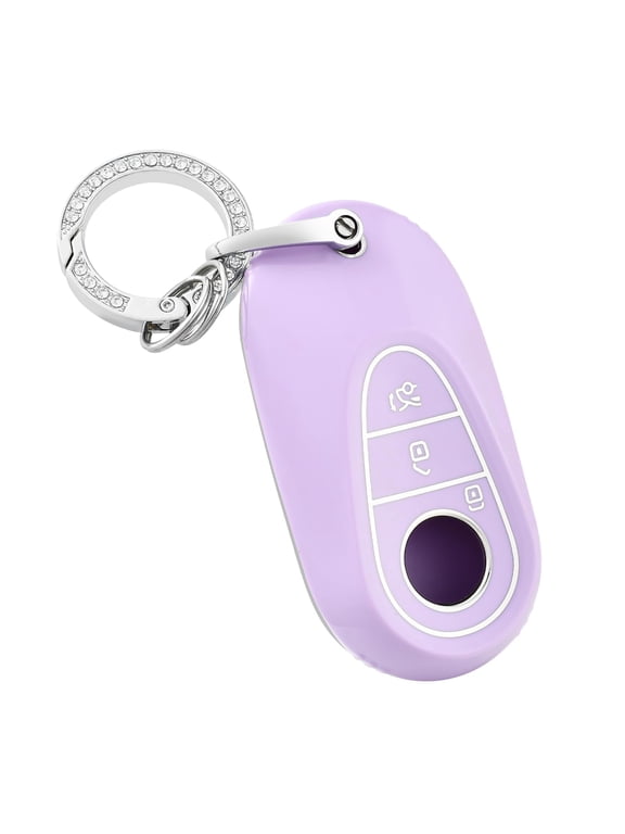 Key fob Cover with Keychain for Mercedes Benz TPU Smart Key Case Car Key Shell Protector for 2020-2022 Mercedes Benz S-Class C-Class Car Accessories, Purple