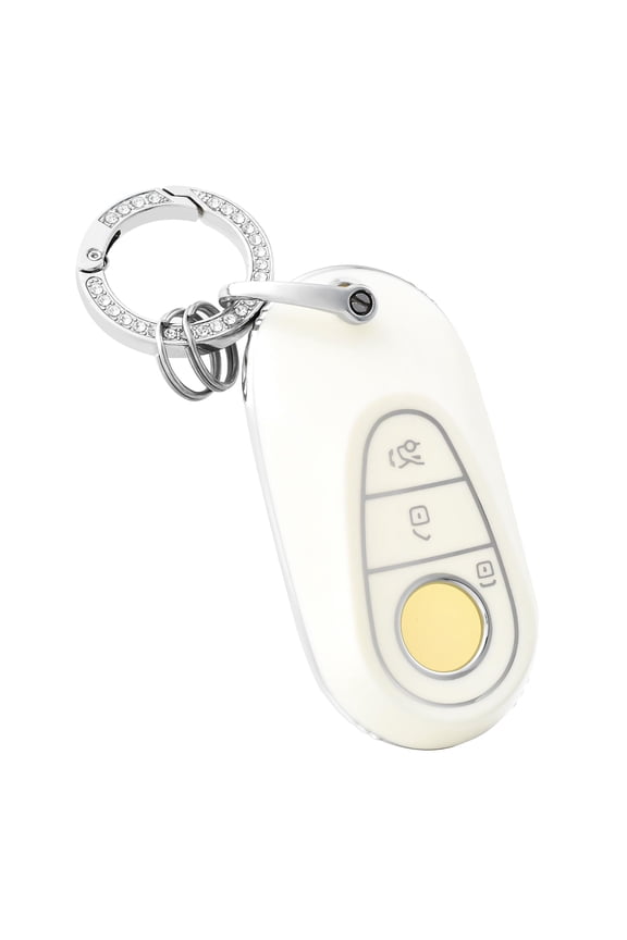 Key fob Cover with Keychain for Mercedes Benz TPU Smart Key Case Car Key Shell Protector for 2020-2022 Mercedes Benz S-Class C-Class Car Accessories, White