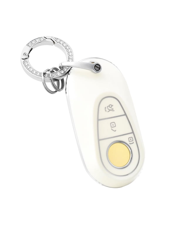 Key fob Cover with Keychain for Mercedes Benz TPU Smart Key Case Car Key Shell Protector for 2020-2022 Mercedes Benz S-Class C-Class Car Accessories, White