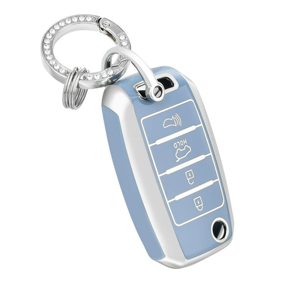 OFFCURVE for Kia Key Fob Cover with Keychain, Special Key Fob Case Cover Holder for Kia Kia Rio Optima Soul Sportage Sorento Carens Accessories Smart Keyless Remote Key Protector, Blue