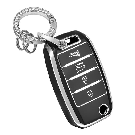 OFFCURVE for Kia Key Fob Cover with Keychain, Special Key Fob Case Cover Holder for Kia Kia Rio Optima Soul Sportage Sorento Carens Accessories Smart Keyless Remote Key Protector, Black
