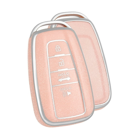 OFFCURVE Pink Key Fob Cover for Toyota (2018 - 2024) with Glitter-Inlaid Soft TPU Design, Fits Camry, RAV4, Highlander, Avalon, C-HR, Prius and Corolla Smart Keys