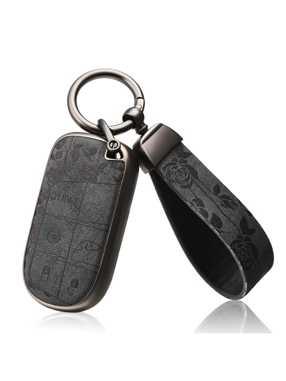 TPU and Leather Key Fob Cover for Jeep Dodge, Full Protection for Jeep Grand Cherokee Renegade Chrysler 200 300 Dodge Journey Fiat Durango Challenger ,Black