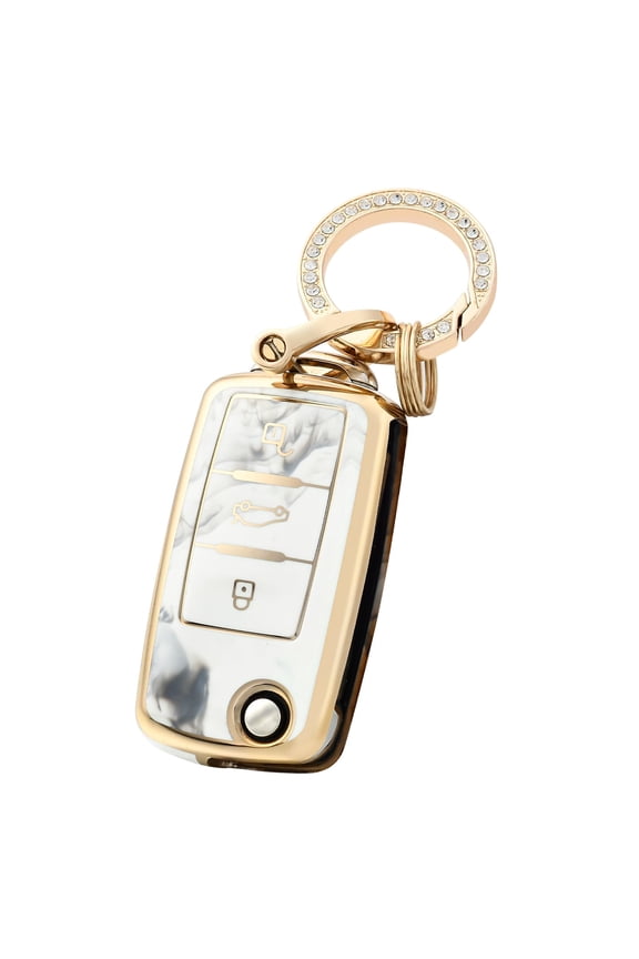 for VW Volkswagen Key Fob Cover with Keychain, Key Shell Case for Volkswagen Jetta Golf Polo MK6 Passat Tiguan Beetle Remote Key HolderGrey Gold