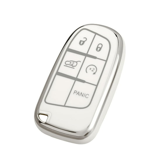 OFFCURVE White Key Fob Cover for Jeep Grand Cherokee Compass Renegade Accessories TPU Soft Car Keys Case Shell Protector 5 Buttons Girly Women Cute,White Sliver（1pc)