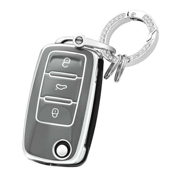 OFFCURVE for VW Volkswagen Key Fob Cover with Keychain, Key Shell Case for Volkswagen Jetta Golf Polo MK6 Passat Tiguan Beetle Remote Key Holder